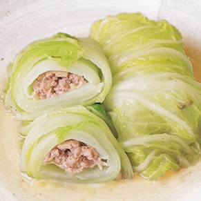 梅ひき肉と白菜のロール煮